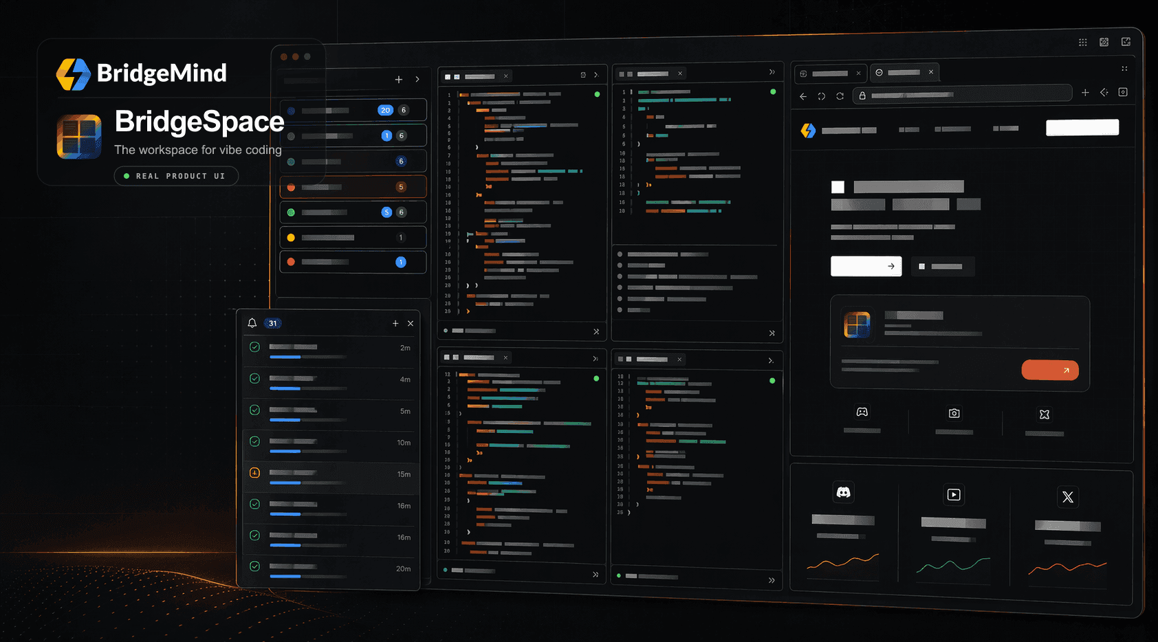 BridgeSpace command surface — the BridgeMind workspace where builders and agents shipped together.
